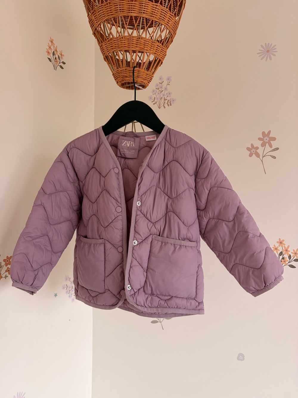 Zara Kids Lilac Quilted Jacket Size 2-3 Years CM 98 Snap Front Pockets